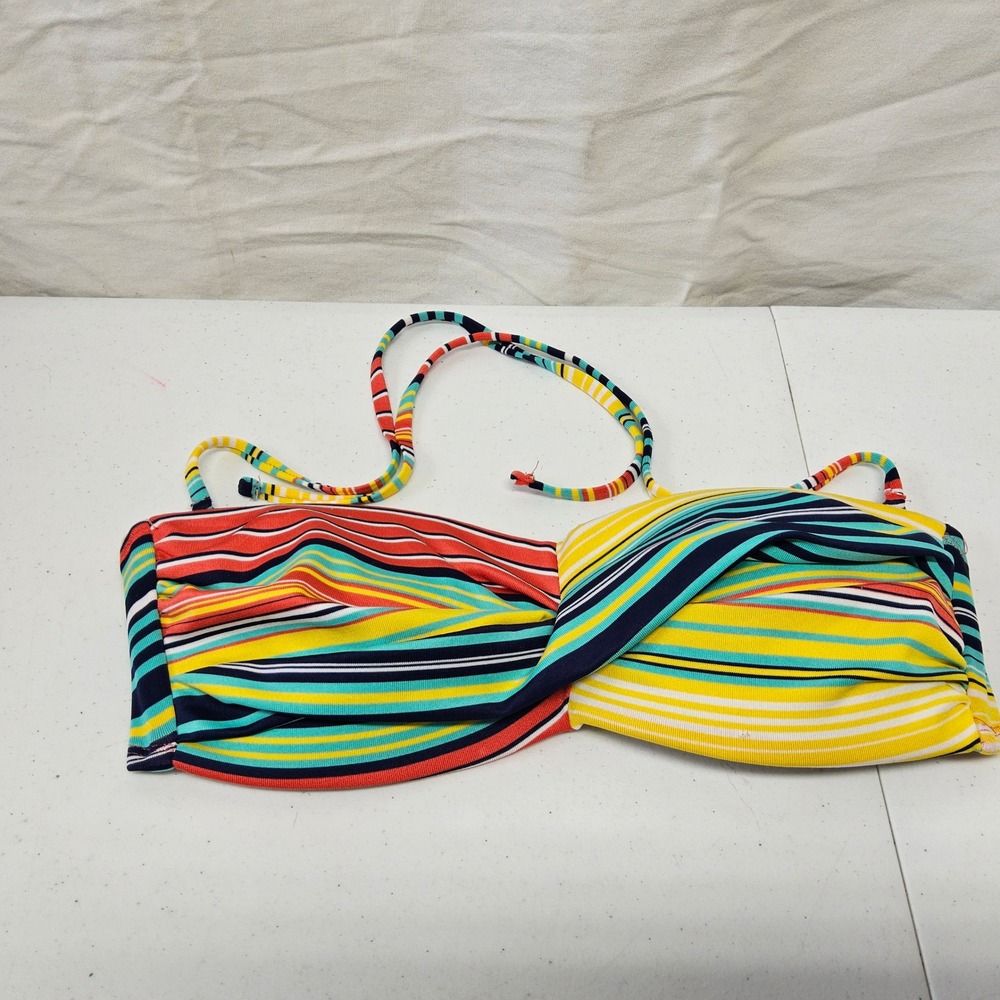 JCP‎ Bandeau Bikini Top Womens Medium Multi-Color Striped Twist Front Halter